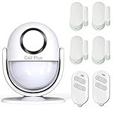 Alarme de Camping Car – Alarme de Porte – Sirène 125 DB Détecteur de Mouvement - 4 Détecteurs d'ouverture- 2 Télécommandes - 8 Autocollants - Alarme Maison