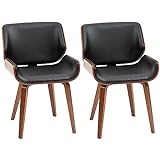 HOMCOM Lot de 2 chaises de Salle à Manger Style Vintage Assise revêtement synthétique Noir et Pieds en Bois
