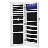 SONGMICS Armoire à Bijoux avec Miroir Long, Rangement Bijoux avec 6 Lampes LED, à Suspendre à la Porte ou à Fixer au Mur, Grande Capacité, 2 Tiroirs, Blanc JJC99WT