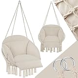 tectake® Fauteuil Suspendu Relax Design Intérieur & extérieur, Fauteuil Relax, Fauteuil de Lecture Cocooning 1 Place, Coussin Chaise XXL Moelleux Inclus - Beige