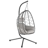 HinHocker Fauteuil Suspendu avec Armature - Balançoire Suspendue pour l'intérieur et l'extérieur - Fauteuil en Osier, Fauteuil Suspendu pour terrasse, Chaise à œufs, Fauteuil Suspendu (Gris)