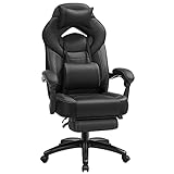 SONGMICS - Fauteuil de Gamer Ergonomique - Chaise de Bureau avec Repose-Pieds télescopique - Appuie-tête réglable - Support Lombaire - Charge maximale 150 kg - Noir - OBG077B01