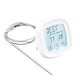 DollaTek Thermomètre à Viande Thermomètre à Lecture instantanée pour Aliments Thermomètre de Cuisson numérique avec sonde d'alarme minuterie pour Four, Cuisine, Gril, fumoir - Blanc