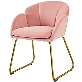 Yaheetech Fauteuil de Chambre à Coucher Salon Rembourré Haut Moderne Ergonomique en Velours avec Dossier Circulaire, Accoudoirs, Pieds en Métal, Charge 136 kg Rose