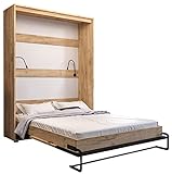 Lit dans l'armoire Case 160x200 cm Vertical, Lit escamotable, Lit pour Chambre à Coucher, Chambre de Jeunes, Modern Design (Chêne Craft Or + Noir Mat)