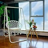 CCLIFE Fauteuil Suspendu à Franges Chaise balancoire siège Suspendu macramé avec Coussins et Pied en Fer pour Interieur et extérieur, Max 100kg,83 x 103 x 155 cm, Color:Beige