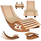 Casaria® 2X Chaise Longue à Bascule Pliable en Bois d'acacia certifié FSC Transat Ergonomique Bain de Soleil Jardin Sauna