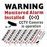 6 x alarme surveillée installée et caméra CCTV ROUGE sur BLANC Autocollant d'avertissement de sécurité RW