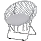 Outsunny Loveuse Fauteuil Rond de Jardin Fauteuil Lune papasan Pliable Grand Confort macramé dim. 77L x 64P x 78H cm Gris