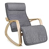 SONGMICS Fauteuil à Bascule, avec Accoudoirs en Bois, Chaise d’Allaitement, Repose-pieds Réglable en 5 Positions, Capacité 150 kg, pour Chambre, Salon, Gris et Couleur Boisée LYY11G