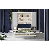 BB Loisir Lenart Armoire Lit escamotable +2 Placards tiroir Vertical 140x200 cm Blanc Mat Lit Rabattable Lit Mural Consus